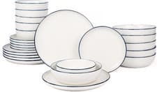 Image of Elegant 24-Piece White Porcelain Dinnerware Set for 6 with Blue Rim
