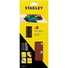 Image of 5 Pack Stanley 1/3 Sheet Sander Mixed Grit Clip Sanding Sheets 93 x 230mm