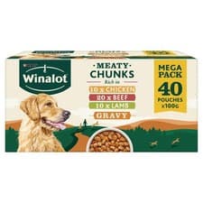 Image of WINALOT Meaty Chunks Mixed in Gravy Wet Dog Food Pouches 40x100g