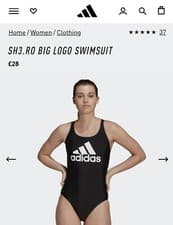 Image of ADIDAS - EcoBlue Large Logo Swimsuit - Size 34 - RRP £28 (Recycled Materials)