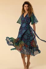 Image of Roman size 18 Multi Abstract Print Maxi Wrap Dress Chiffon. Wedding BNWOT.