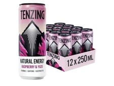 Image of TENZING Natural Energy Drink, Plant Based, Raspberry & Yuzu, 250ml (Pack of 12)