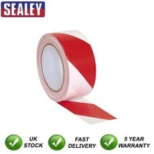 Image of Sealey Hazard Warning Tape 50mm x 33m Red/White HWTRW