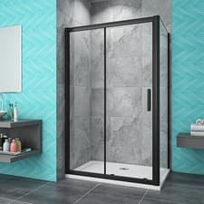 Image of Black Frame Sliding Shower Enclosure Door Cubicle SidePanel&Tray&Waste NANOGlass