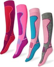 Image of Womens Ski Socks (4-Pack) | Ladies Long Thermal For Skiing,...