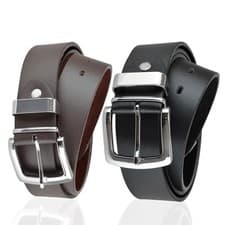 Image of Mens Belt Alloy Pin Silver Buckle Belt 2Pack Leather Lined Jeans Suit Work Belts