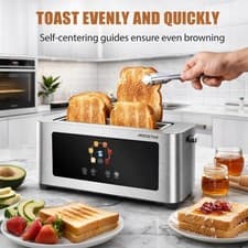 Image of Aigostar 4-Slice Long Slot Toaster Stainless Steel, Extra-Wide Slots, Digital