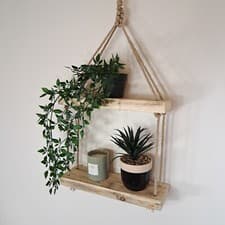 Image of Rustic Wooden Rope Hanging Shelf, Multiple Tier Shelves Available