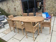 Image of Teak Wooden Garden Table and Chairs Set, 8  Seater, 180-240cm free assembly 