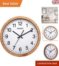 Image of Modern 10-Inch Silent Wall Clock - White Dial with Stylish Wood Frame