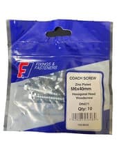 Image of ForgeFix 10CS640 Coach Screw Hexagon Head Single Thread ZP M6 x 40mm Bag 10 FORC