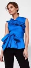 Image of New Ted Baker Matahia Bow And Ruffle Detail Blouse In Blue UK10 RRP £109