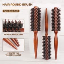 Image of S/M/L Lady Boar Bristle Round Brush Round Hair Brush Wooden Handle Styling Brush