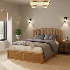 Image of Madrid Wooden Ottoman Storage Bed King Size 150cm 5ft Modern Bedroom Oak