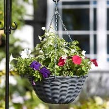 Image of 14in Slate Faux Rattan Hanging Basket