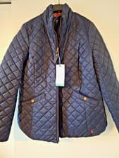 Image of Ladies Joules Highgrove Quilted Navy Coat Jacket Reversible UK 12 RRP £99.95 NEW