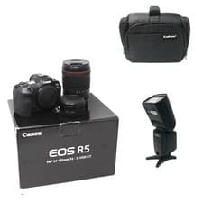 Image of Canon R5 Camera + RF 24-105mm f4L Lens + EF-EOS R mount adapter + Bag + Flash