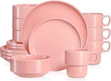 Image of 16 Pieces Dinnerware Set Porcelain Dinner Dessert Plates Bowls and Mugs Pink