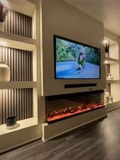 Image of 40 50 60 70 inch Media Electric Fireplace 3 Sided Glass With Wooden Logs LED