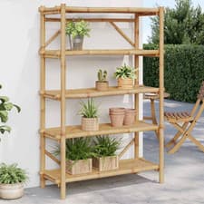 Image of Shelf 5-Tier Bamboo Natural 100x40x90cm Slatted Storage Organizer Display Stand