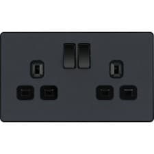 Image of BG Evolve PCDMG22B Matt Grey 2 Gang 13A Switched Socket Outlet-Black Insert