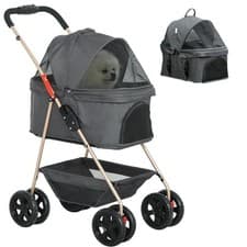 Image of PawHut PawH 3-in-1 Pet Stroller, Folding Four-Wheel Dog Pram with Detachable Car