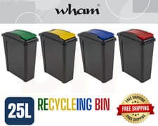 Image of 25L Plastic Recycle Bin & Lift Top Lid Green Yellow Blue Red Kitchen Home Office
