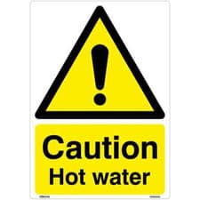 Image of Caution Hot water Sign Sticker (A5) self-adhesive vinyl decal 15 x 21cm safety