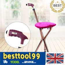 Image of Drive Adjustable Aluminium Cane Seat Folding Walking Stick Chair Tripod Stool UK