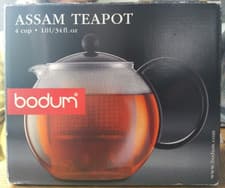 Image of BODUM Assam Glass Tea Press Pot Infuser 1L Black Lid/handle (P9)