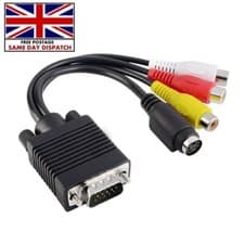 Image of 1PC VGA SVGA to S-Video 3 RCA AV TV Out Adapter Converter Cable for PC Laptop