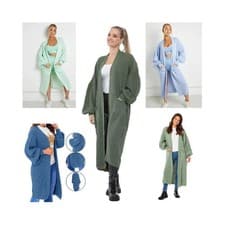 Image of Women Chunky Knitted Oversized Cardigan Ladies Balloon Sleeve Long Maxi Cardigan