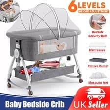 Image of Baby Bedside Crib Sleeper Bassinet Height-adjustable Newborn Cot With Mattress
