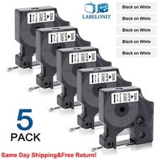 Image of 5PK Dymo D1 Label Tape 45013 Black on White 12mm for Dymo Label Manager 160 280