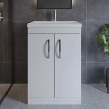 Image of Nuie Athena Floor Standing 2-Door Vanity Unit with Basin 1 Gloss White 600mm