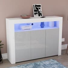 Image of LED Sideboard High Gloss Buffet Cupboard Display Cabinet TV Unit Stand 2 3 Doors
