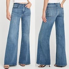 Image of Good American 15 Indigo Denim Good Waist Palazzo Jeans High Rise Wide Leg 90s