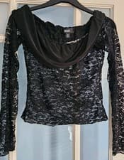 Image of EGO BLACK LACE OFF SHOULDER BARDOT STYLE TOP - SIZE 14 - NWOT