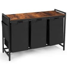 Image of 3 Compartment Laundry Basket Hamper Pull-Out 3X 40L Bags, Shelf & Metal Frame
