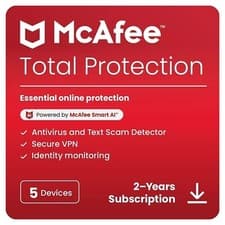 Image of McAfee Total Protection 2026 Antivirus 5 PC Devices 2 Years (EMAIL)