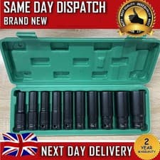 Image of 10 Piece Heavy Duty Car Truck Deep Impact Socket Set 1/2" Drive 10- 24mm Metric