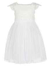 Image of Monsoon Baby Estella Lace Bow Occasion Wedding Ivory Dress 3-6 Months / 68-74cm