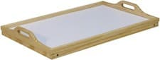 Image of Folding Wooden Bed Tray Adjustable Natural Wood Compact Easy Clean Lap Tray