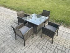 Image of Fimous 12 Option Rattan Dining Table Chair Set Garden Furniture Dark Grey Mix