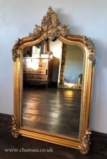 Image of Antique Gold French Statement Overmantle Ornate Scroll Table Top Arched Mirror