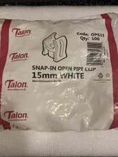 Image of Talon OPS15 Snap-In Open Plastic Pipe Clip, White, 15 Mm, Set of 100 Pieces