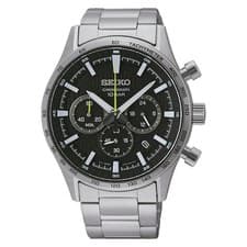 Image of Seiko Mens Quartz Chronograph Watch SSB413P1l 43mm Black Dial Steel 100M