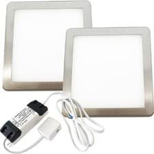 Image of 2x BRUSHED NICKEL Slim Square Under Cabinet Light & Driver - Natural White LED