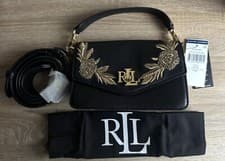 Image of LAUREN RALPH LAUREN WOMEN BULLION LEATHER TAYLER CROSSBODY BAG, BLACK /GOLD,NEW.