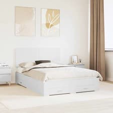 Image of WALPLUS White Engineered Wood Bed Frame with Headboard 160x200 cm